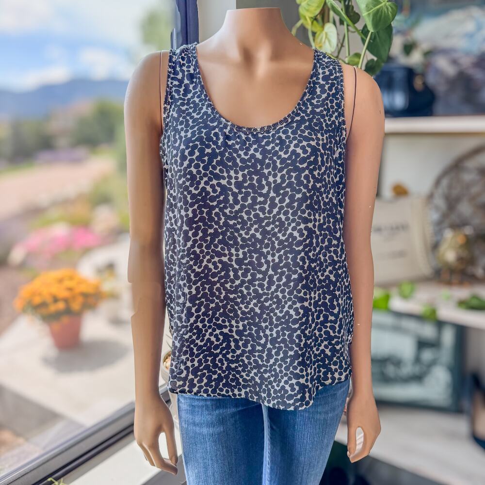 Banana Republic Black & White Polka-Dot Picot Trim Tank Top Blouse-Women's Small